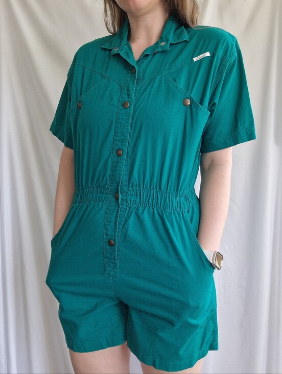Vintage Pants - Vintage Green Teal Cotton Overalls